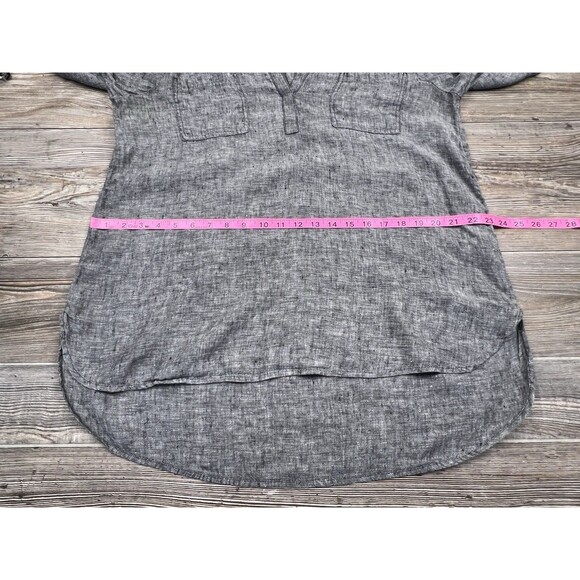 Chico's Grey Linen Popover High Low Blouse 3/4 Sleeve 2/Large Coastal Resort - Picture 8 of 13